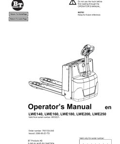 BT Forklift LWE140 LWE160 LWE180 LWE200 LWE250 Operator's Manual