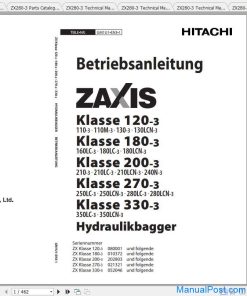 Hitachi Excavator Zaxis ZX280-3 Shop Manual