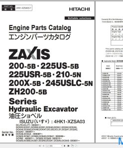 Hitachi Hydraulic Excavator ZX225US-5B ZX225USR-5B Parts Catalog EN JP