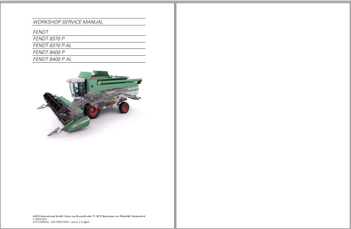 Fendt Eu Harvesting 8370P 8400P Stage 3B Combines Workshop Service Manual SN 580010001- D3151899
