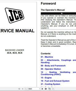 JCB Backhoe Loader 3CX, 4CX, SCX T4i T4F 55Kw Service Manual
