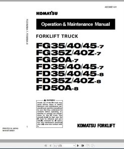 Komatsu Forklift Truck FG(FD)35,40,45,50A(Z)-7 FD35,40,45,50Z(A)-8 Operation & Maintenance Manual_AEC08E1-01