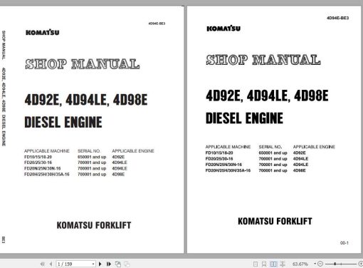 Komatsu Forklift Truck 4D92E 4D94LE 4D98E Diesel Engine Shop Manual_4D94E-BE3