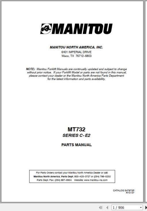 Manitou Telescopic Loader MT 730 Parts Manual_547973P