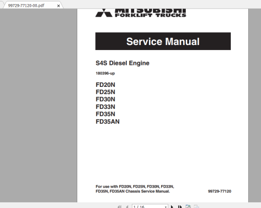 Mitsubishi Forklift FD33N Service Manual
