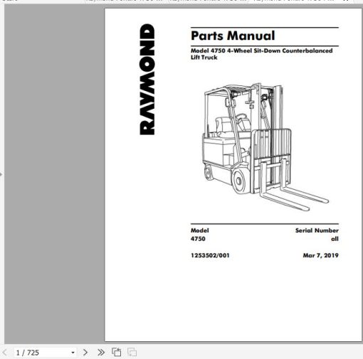Raymond Sit-down Counterbalanced Lift Truck 4750 Schematics, Maintenance & Parts Manual