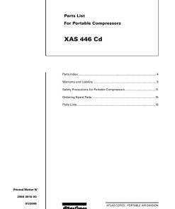 Atlas Copco Portable Compressors XAS 446 Cd Parts List 2955 0910 00 2006