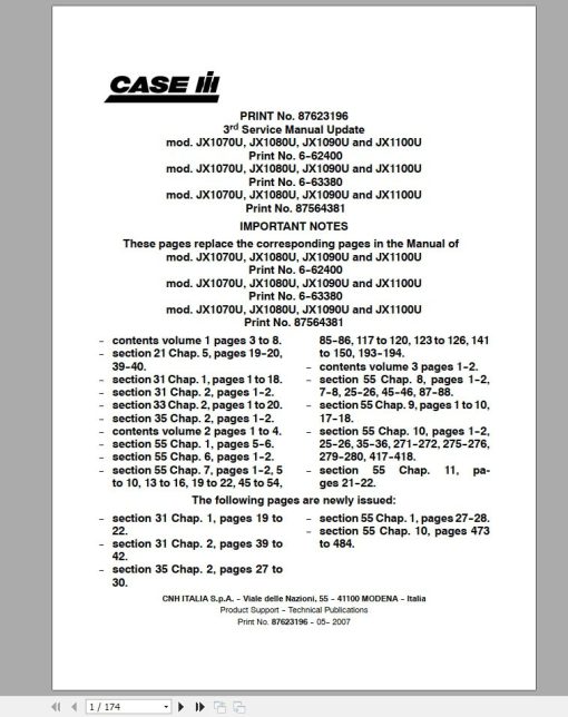 Case IH Tractor JX1070U, JX1080U, JX1090U, JX1100U Service Manual_87623196