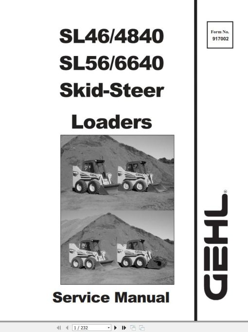 GEHL Skid-Steer Loaders SL4640 SL4840 SL5640 SL6640 Service Manual 917002