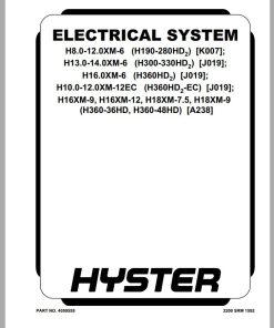 Hyster Forklift Class 5 Internal Combustion Engine Trucks J019 (H13XM-6_H12XM-12EC) Service Manuals