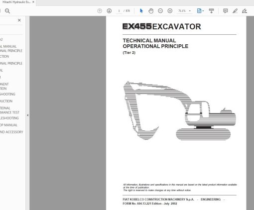 Hitachi Hydraulic Excavator EX455 Technical Manual Operational Princible Tier 2