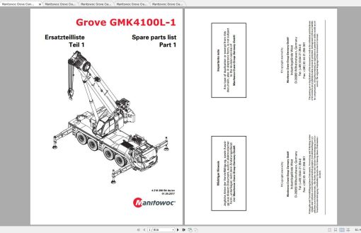 Manitowoc Grove Crane GMK 4100L-1 4218280B4 20170901 Spare Parts Catalog
