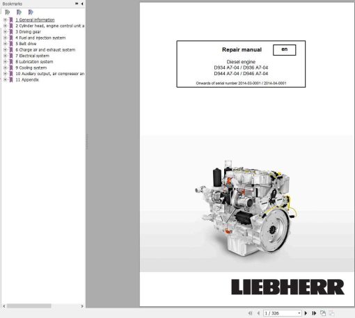 Claas TORION Liebherr Engine D934 A7-04 D936 A7-04 D944 A7-04 D946 A7-04 Repair Manual