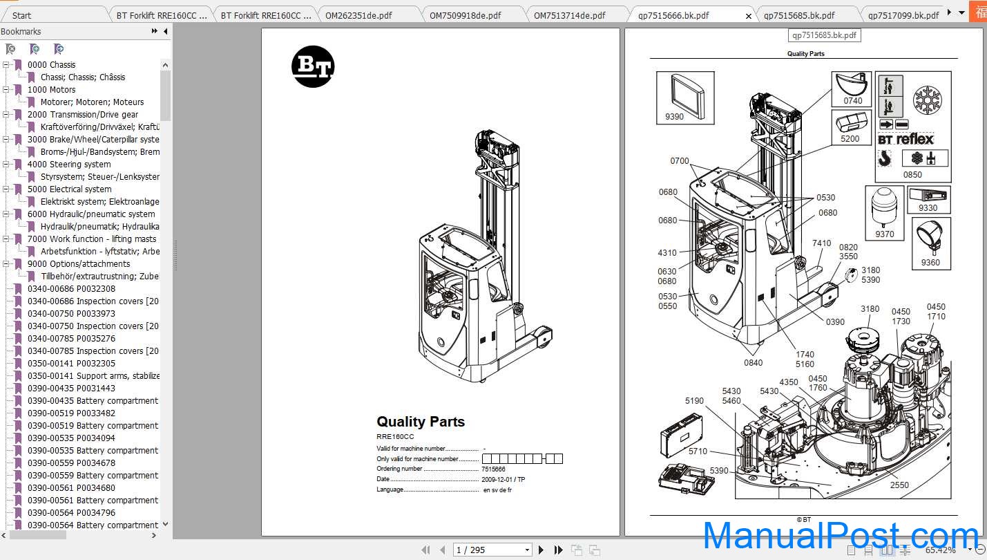 BT Reach Truck RRE160CC Spare Parts Catalog Operator Service Manual BT Reach Truck RRE160CC Spare Parts Catalog Operator Service Manual