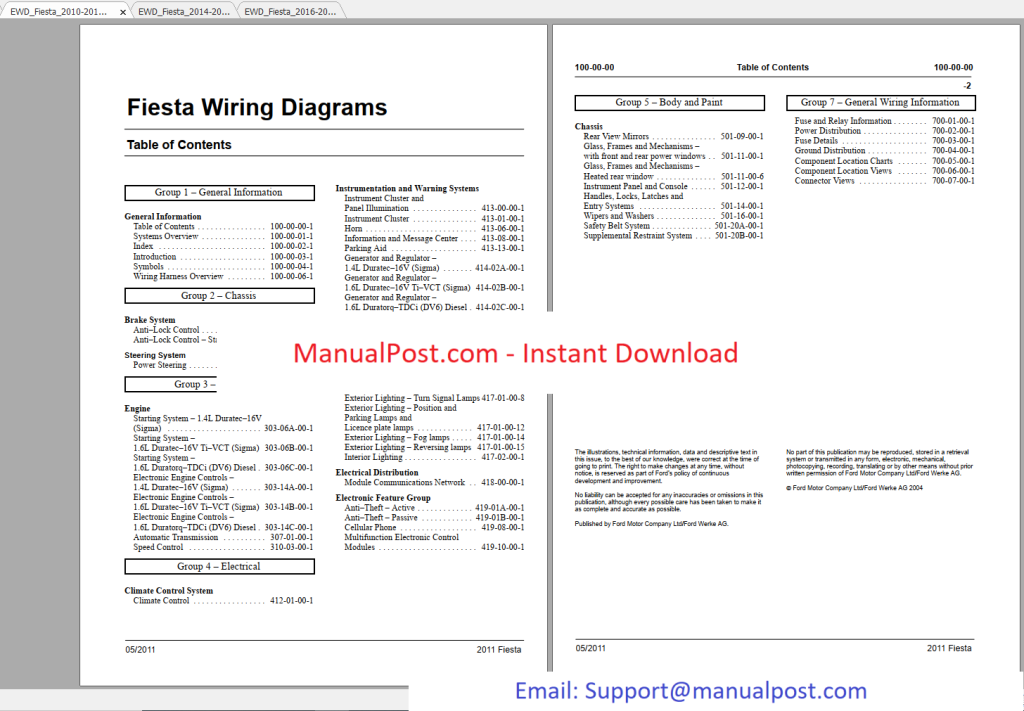 FORD FIESTA 2010-2017 Electrical Wiring Diagrams – ManualPost – Instant