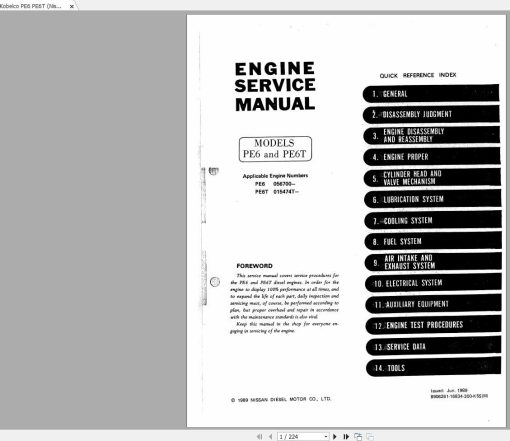 Kobelco PE6 PE6T (Nissan Diesel Engine) Service Manual