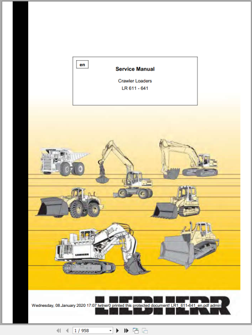 Liebherr Crawler Loader LR 611 – 641 Service Manual