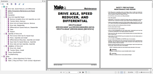 Yale Electric Motor Rider Trucks B814 (ERC16-20AAF ERP16-20AAF Europe) Service Manual