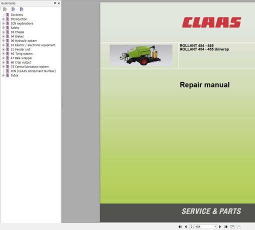 Claas Balers ROLLANT 454-455 ROLLANT 454-455 Uniwrap Repair Manual