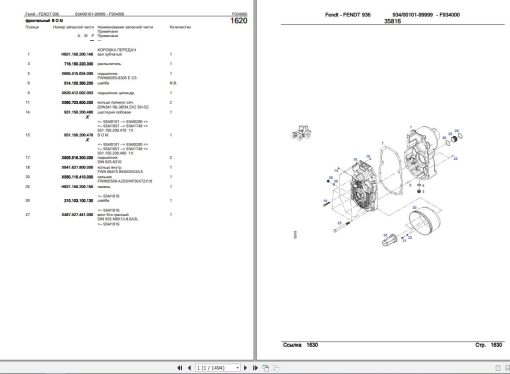 Fendt 936 Tractor Spare Parts catalog PDF