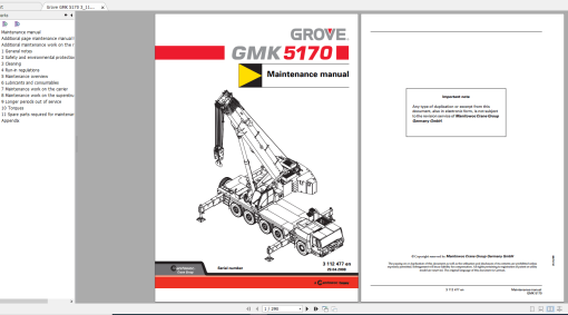 Grove Mobile Crane GMK 5170 Operating & Maintenance Manual