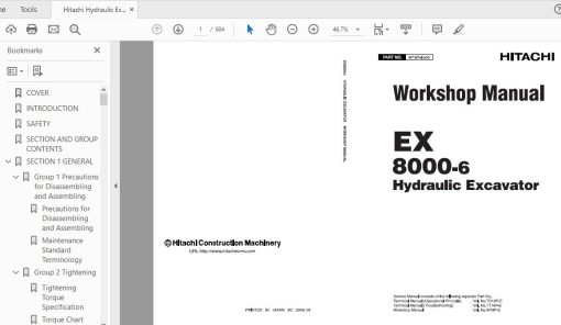 Hitachi Hydraulic Excavator EX8000-6 Workshop Manual W18P-E-00(20180809)