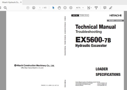 Hitachi Hydraulic Excavator EX5600-7B Technical Manual TTKGB91-EN-00