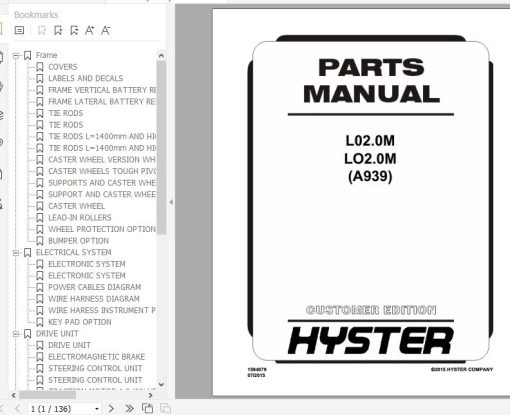 Hyster Forklift Truck A966 (H2.50-3.00DX) Parts Manual