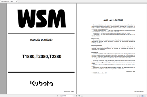 Kubota Mowers T1880 T2080 T2380 Workshop Manual FR