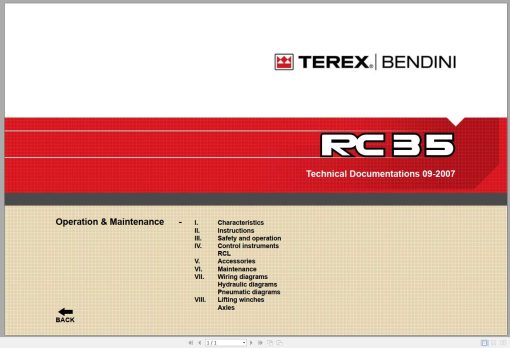 Terex Mobile Crane RC35_EN_IT_FR 35 ton Worskhop Manual, Spare Parts and Diagram Schematic