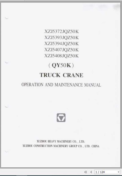 XCMG Truck Crane QY50K Operation And Maintenance Manual