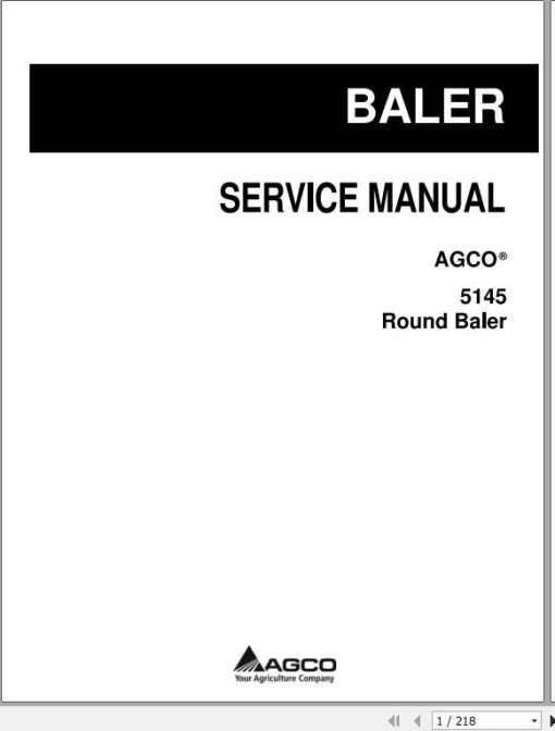 AGCO NA North America 5145 Round Baler Service Manual_79033772A